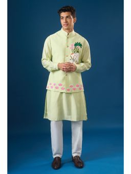 RNG Safawala - Pista Green Embroidered Kurta and Pant with Nehru Jacket