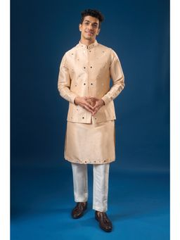 RNG Safawala - Peach Mirror Embroidered Kurta and Pant with Nehru Jacket