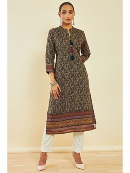 Soch - Brown Cotton Floral Print Kurta
