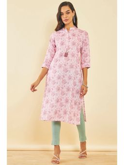 Soch - Pink Cotton Floral Print Kurta