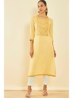 Soch - Yellow Rayon Embroidered Kurta