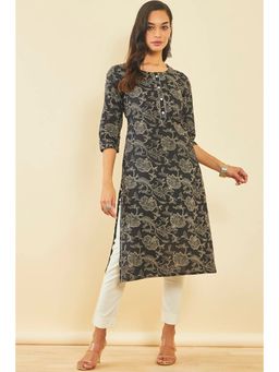 Soch - Black Cotton Floral Print Kurta