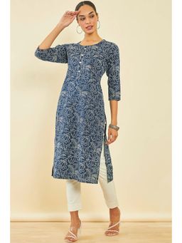 Soch - Blue Cotton Floral Print Kurta