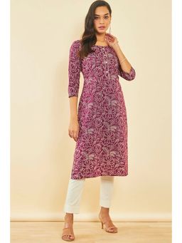 Soch - Wine Cotton Floral Print Kurta