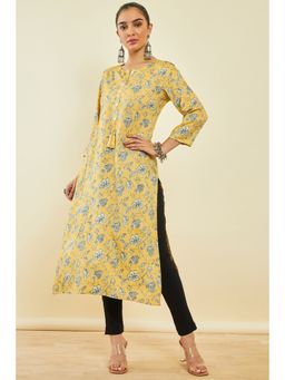 Soch - Yellow Rayon Floral Print Kurta