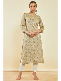 Soch - Beige Rayon Floral Print Kurta