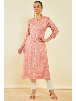 Soch - Peach Rayon Floral Print Kurta