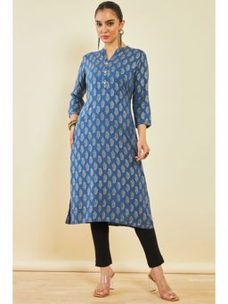 Soch - Blue Rayon Paisley Print Kurta