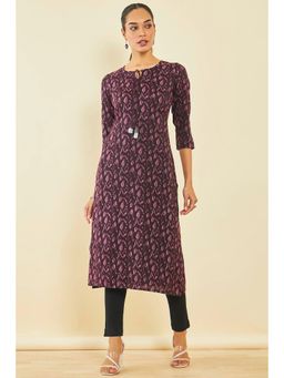 Soch - Wine Rayon Printed Kurta