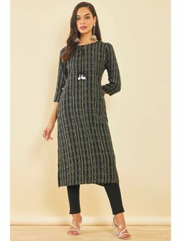 Soch - Black Rayon Bandhani Print Kurta