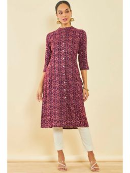 Soch - Maroon Rayon Abstract Print Kurta