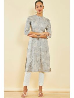 Soch - Grey Rayon Floral Print Kurta