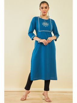 Soch - Teal Cotton Embroidered Kurta