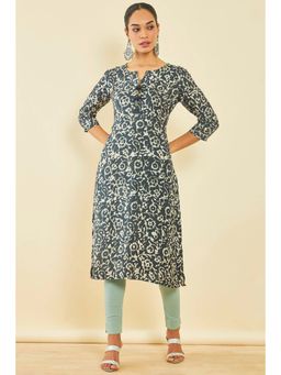 Soch - Charcoal Viscose Floral Print Kurta