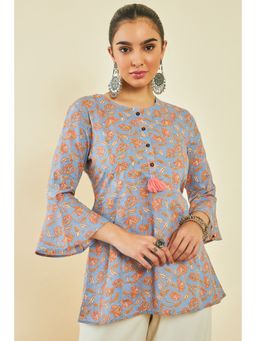Soch - Blue Cotton Floral Print Tunic