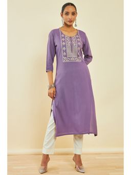 Soch - Purple Rayon Embroidered Kurta