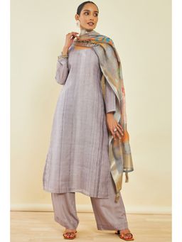 Soch - Brown Chanderi Zari Dress Material (Set of 3)