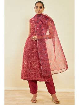 Soch - Coral Georgette Floral Print Salwar Suit (Set of 3)