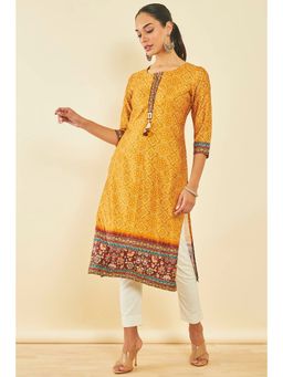 Soch - Mustard Satin Bandhani Print Kurta