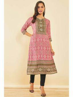 Soch - Pink Cotton Bandhani Print Kurta
