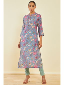 Soch - Grey Cotton Floral Print Kurta