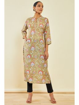 Soch - Beige Cotton Floral Print Kurta