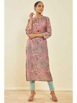Soch - Brown Cotton Floral Print Kurta