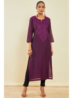 Soch - Purple Chanderi Paisley Print Kurta