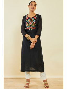 Soch - Black Chanderi Solid/plain Kurta