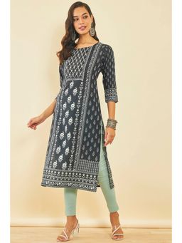 Soch - Black Cotton Floral Print Kurta