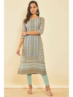 Soch - Grey Cotton Floral Print Kurta