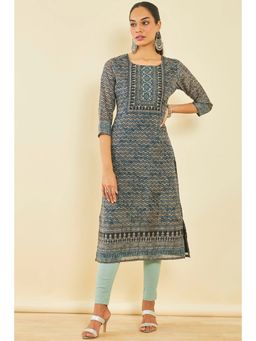Soch - Blue Chanderi Printed Kurta