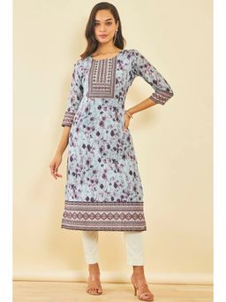 Soch - Blue Chanderi Floral Print Kurta