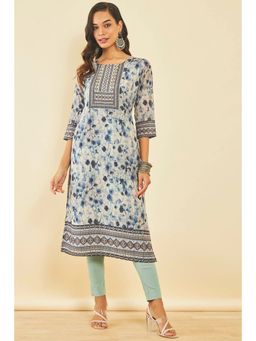 Soch - Beige Chanderi Floral Print Kurta