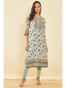 Soch - Beige Chanderi Floral Print Kurta
