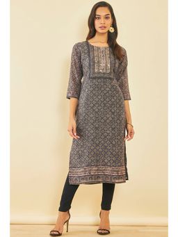 Soch - Charcoal Chanderi Printed Kurta