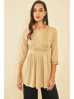 Soch - Beige Rayon Floral Print Tunic