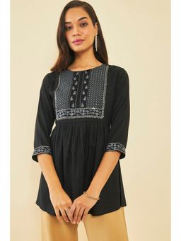 Soch - Black Rayon Floral Print Tunic