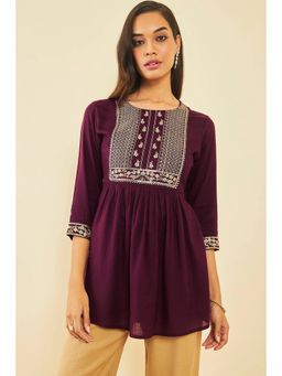 Soch - Wine Rayon Floral Print Tunic