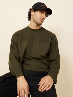 Styli - Olive Long Sleeves Round Neck Boxy T-Shirt