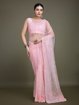 Monjolika Fashion - Exquisite Women's Light Pink Soft Net Saree with Unstitched Blouse