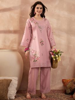 Vaamsi - Pink Floral Full Sleeves Kurta with Pant