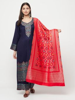 Safaa - Womens Winterwear Rayon Acro Wool Kurta & Palazzo Navy Color Unstitched Material With Dupatta