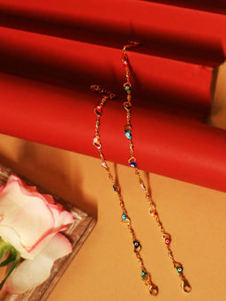 VIRAASI - Gold Plated Multicolor Heart Anklets