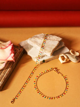VIRAASI - Gold Plated Multicolor Charm Anklets
