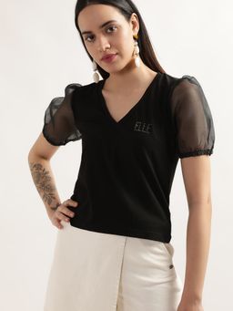 ELLE - Women Black Solid T Shirt