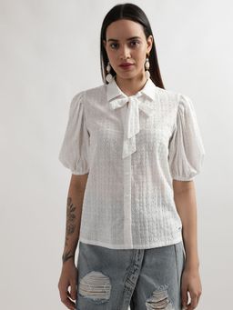 ELLE - Women White Embroidered Top