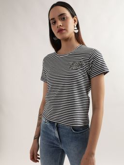 ELLE - Women Black Stripe T Shirt