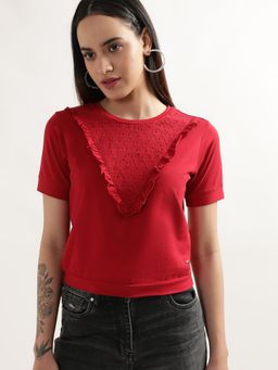 ELLE - Women Deep Red Solid Top