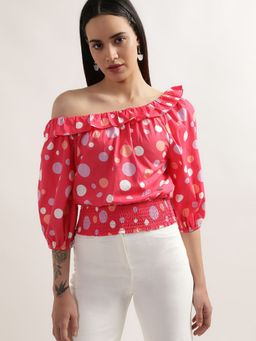 ELLE - Women Bright Pink Polka Dot Top